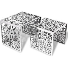 WHOPBXGAD Modern Square Side Tables 2-Pack Silver Aluminum - Lightweight Nesting End for Living Room, Bedroom Durable Accent Tables for Lamp, Plant, Phone Space Saving Design 49x39x40cm & 39x39x36cm