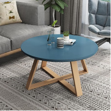 Modern Minimalist Nesting Coffee Tables Set of 2 Round Small End Tables for Living Room Bedroom Balcony Sturdy and Easy Assembly Blue 60 x 60 x 40 cm
