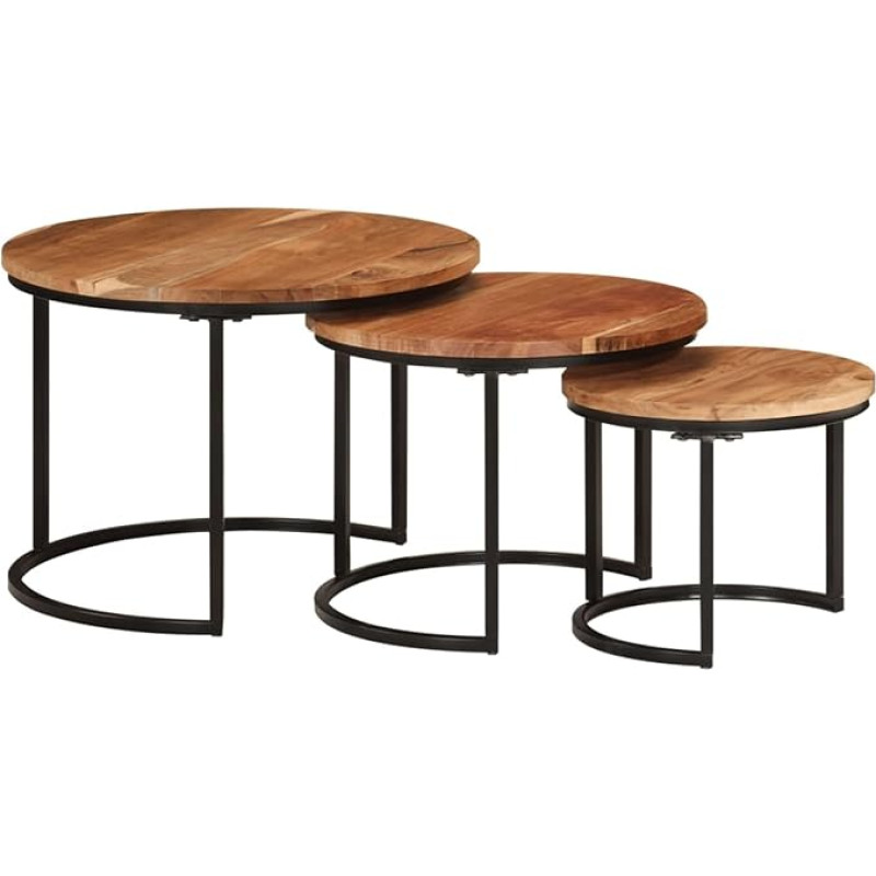 Solid Acacia Wood Nesting Table Set for Living Room and Bedroom, 3 Piece Coffee Table Set with Sofa Shelf, Modern Side Table Set with Side Tables, Furniture