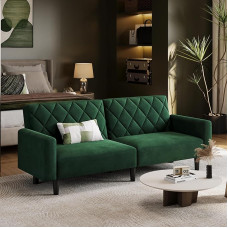 Yaheetech 2-Seater Sofa, 159 cm Upholstered Sofa Made of Velvet Fabric, Small Sofa Couch, 140.5 x 94 cm Lying Surface, Double Sofa for Living Room/Bedroom, Green