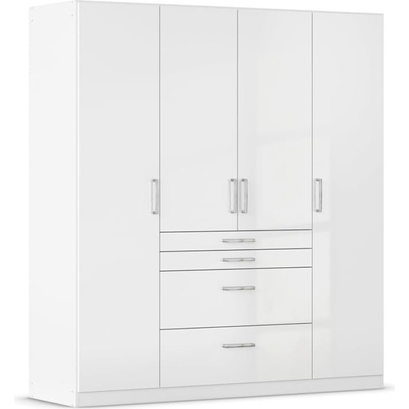 Rauch Möbel Homburg Revolving Door Wardrobe Storage Organiser System Cupboard 4 Doors 4 Drawers High Gloss White/Alpine White 181 x 197 x 54 cm