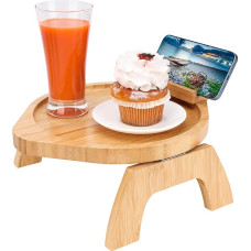 BELLE VOUS Sofa Tray Armrest Made of Bamboo Wood - Tray Sofa Caddy with Rotating Mobile Phone Holder - Clip-on Tray Couch for Food, Drinks, TV Remote Control, Snacks, Cups & Magazines