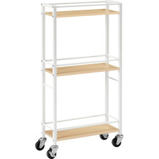 MAHANCRIS Serving Trolley with Wheels, Trolley with 3 Levels, Narrow Kitchen Trolley, Chipboard Kitchen Shelf for Small Spaces in Dining Room, Bathroom, White ARCBN1501