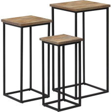 Beistelltisch-Set 3-tlg. Recyceltes Teakholz Side Table Set with Steel Frame - Rustic Industrial Living Room Bedroom Decor Sturdy Nesting Tables for Plants, Books, Decor Easy Assembly - 3 Sizes