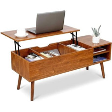 Hochklappbarer Couchtisch mit verstecktem Fach und verstellbarer Ablage – stilvoller brauner Mittelpunkt für Wohnzimmer, Empfangsbereich oder Büro – funktionales und modernes Design