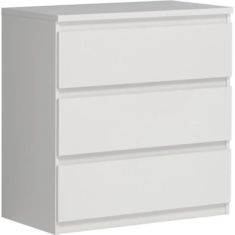 FORTE Chelsea Chest of Drawers 70 80, Modern Chest of Drawers with 3 Drawers, White Sideboard, Wood Composite, White, 77.2 cm Wide x 79.9 cm High x 42.2 cm Deep