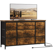 PortoAlegre Chest of Drawers with 10 Fabric Drawers | Storage Furniture with Charging Station | Industrial Style Chest of Drawers for Children's and Adult Room | 121 x 39 x 70 cm