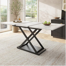 Merax Extendable Dining Table (120-160 x 80 cm), Rectangular Marble Dining Table for 6-8 People, for Kitchen and Living Room, Marble