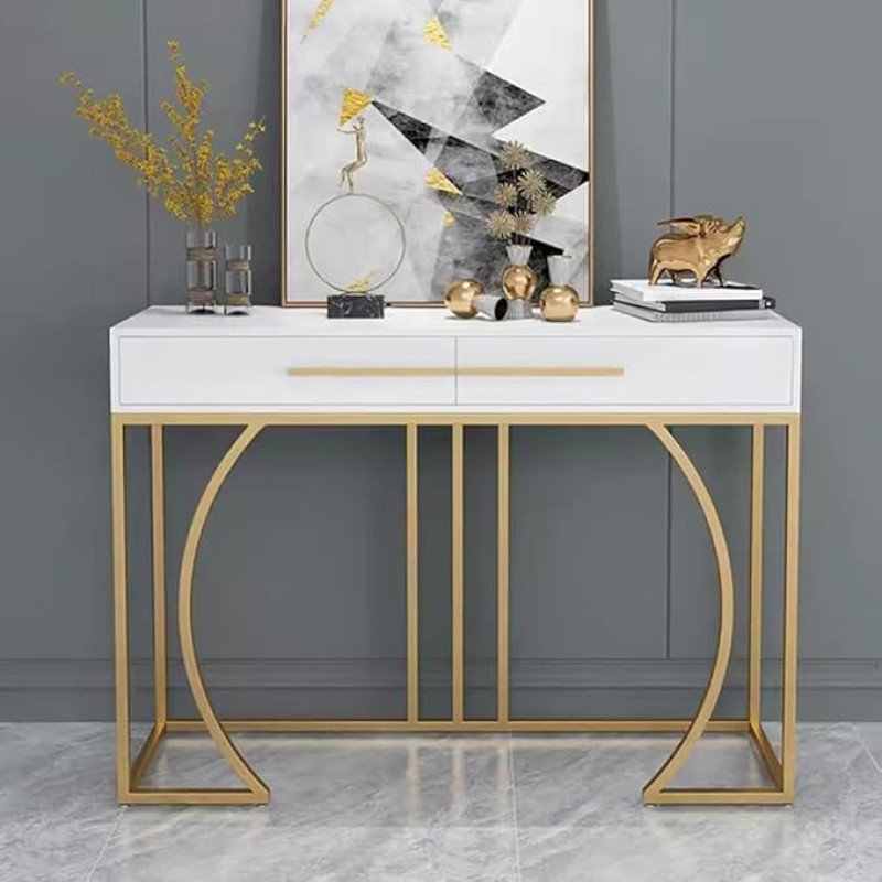 WOTZOV Console Sofa Table, Black Gold, Console Table with Drawers, Modern Small Entrance Table, Hallway Table with Metal Legs, Narrow Rectangular, Style 1, 80 x 30 x 85 cm
