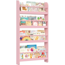 FOREHILL Children's Bookcase, Wall Shelf with 4 Shelves, Children's Shelf for Books, Toys, Hanging Shelf, Decorative Shelf for Children's Room, Reading Corner, Wooden Storage Shelf, H x W x D: 111 x