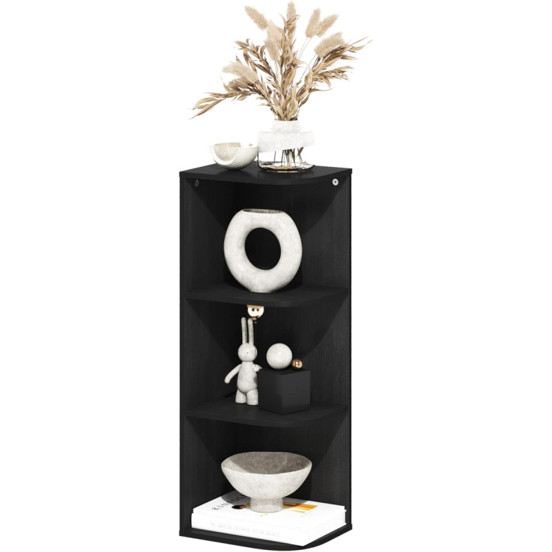 Furinno Pasir 3-Tier Corner Bookcase with Open Shelf, Black Wood