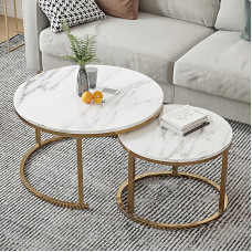 Modern Round Coffee Table Set for Living Room, 2 Piece Nesting Table Set, Ideal for Decorating Various Spaces, Bedroom, Balcony, Meeting Room, 2 Sets