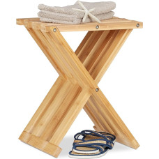 Relaxdays Bamboo Folding Stool, Natural Look, Small, Space-Saving, Foldable Chair for Children, HWD 42x32x27 cm, Natural