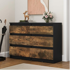 YITAHOME Chest of Drawers Bedroom Furniture Wooden Chest of Drawers 6 Drawers with Runners Bedroom Storage Modern Bedroom Cabinet 100 x 30 x 70 cm (Black Rustic Brown)