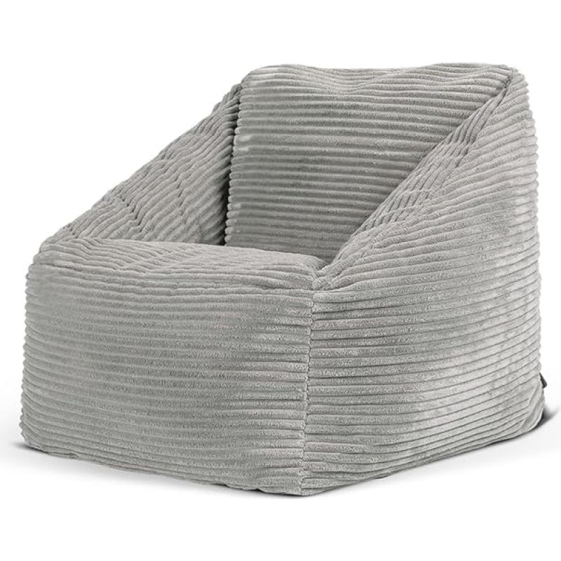 Icon Natalia Children's Bean Bag, Grey, Fluffy Corduroy Fabric, Bean Bag Cord with Filling, Comfortable Children's Chair, Cuddly Chair, Reading Chair, Bedroom, Children's Room, Playroom