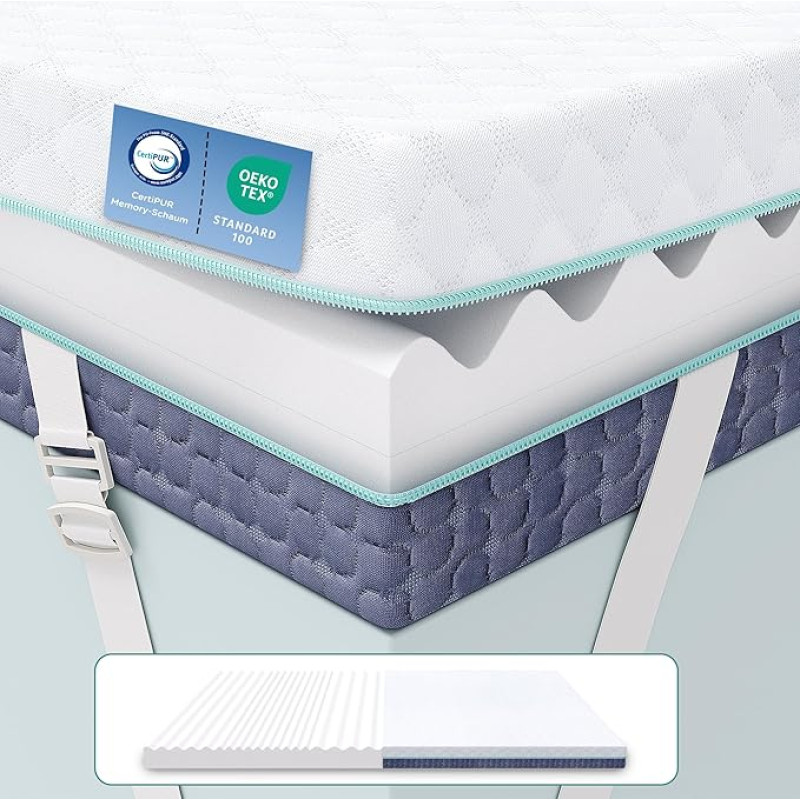 Releep Mattress Topper 180 x 200 cm H3 H4, 7.5 cm Height Mattress Topper 180 x 200 cm Sofa Bed Foam Memory Foam Mattress Topper, Box Spring Bed Sofa Bed Caravan, Oeko-Tex® Reversible Mattress Cover