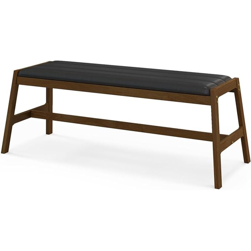 HOMASIS Upholstered Bench, Upholstered Bench Made of Solid Wood, Seat Chest with PVC and Foam Seat, Wooden Bench Maximum Load 150 kg, Dining Room Bench for Dining Room, Kitchen, Living Room, Walnut