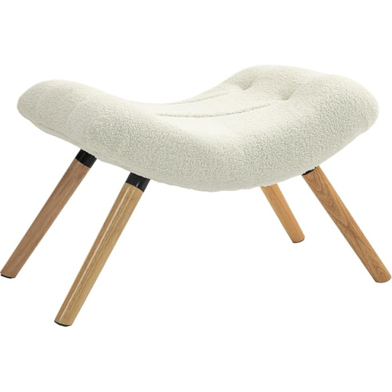 HOMCOM Stool Footstool with Berber Fleece Fabric, Upholstered Stool up to 120 kg for Living Room, Bedroom, 67 x 45 x 38 cm, Cream White