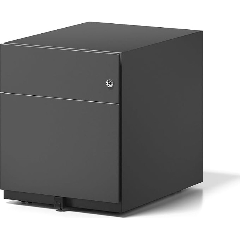 BISLEY Note Rolling Container with Handle Strip, 1 Universal Drawer, 1 HR Drawer, Metal, 633 Black, 56.5 x 42 x 49.5 cm