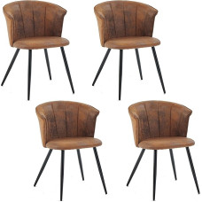 MEUBLE COSY Dining Room Chairs Set of 4 Kitchen Chairs Retro Upholstered Chairs with Armrests Vintage Artificial Suede Seat Metal Legs Brown