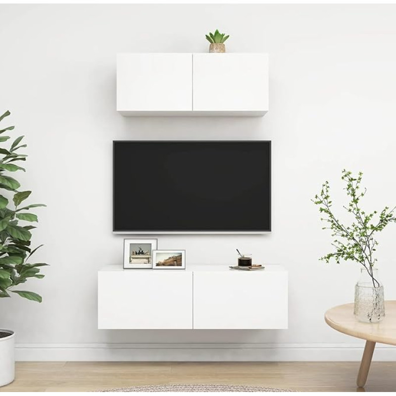 Homgoday TV-Möbel-Set, 2 Stück, weiß, aus Spanplatte, TV-Schrank, TV-Schrank, Couchtisch, TV-Ständer für Wohnzimmer