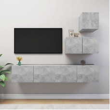 Homgoday TV-Ständer 4-teiliges Set aus Zementgrau aus Spanplatte, TV-Schrank, niedriger TV-Schrank für industrielle Wohnzimmertisch, TV-Ständer für Wohnzimmer, 60/80 x 30 x 30 cm, Zementgrau