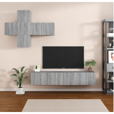 Homgoday TV Furniture Set 7 Pieces Sonoma Grey Multilayer Wood TV Cabinet Low Cabinet for TV Coffee Table Living Room TV Stand for Living Room