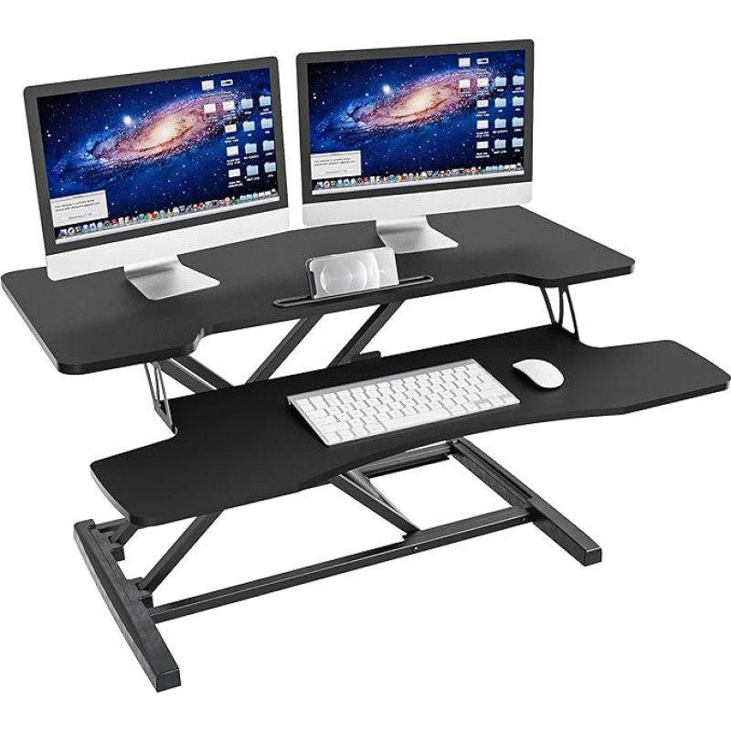 IMtKotW Seat Standing Desk, 36 Inch Height-Adjustable Desk Attachment with Removable Keyboard Tray, 92 x 40 cm Seat Standing Computer Desk, 15 kg Load Capacity (Black)