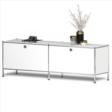 Simplink Metal Lowboard with 2 Flap Doors - Matte White, Modern Lowboard with Folding Doors - Versatile Storage Solution for Home, Office, Kitchen & Bedroom - Durable and Stylish Cabinet