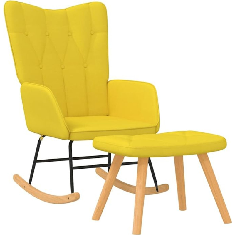 vidaXL Rocking Chair with Stool, Swing Chair with Armrest, Rocking Chair with Wooden Skids, Steel Frame, Relaxing Chair, Living Room, Modern, Fabric Mustard Yellow