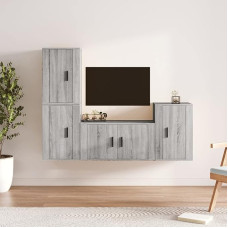 Homgoday TV Furniture Set, Sonoma Grey Multilayer Wood TV Cabinet TV Cabinet Coffee Table Living Room TV Bracket for Industrial Living Room