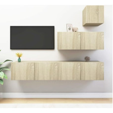 Homgoday TV Set 4 Pieces Sonoma Oak Chipboard TV Cabinet TV Cabinet Coffee Table Living Room Table TV Bracket for Industrial Living Room