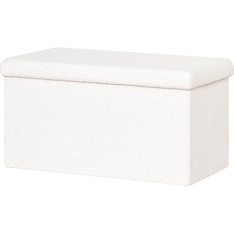 PINPLUS Cube Seat with Storage Space, Foldable Stool, Upholstered Stool with Storage Space, Plush Fabric Storage Box for Dressing Table, Bedroom, Living Room, 76.5 x 38 x 38 cm, White