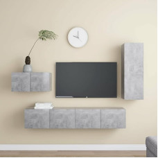 Homgoday TV Cabinet Set of 4 Cement Grey Chipboard TV Cabinet Low TV Cabinet for Coffee Table Industrial Coffee Table TV Stand for Living Room