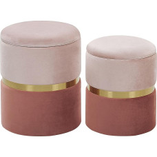 Wichita Round Pouf Set of 2 Velvet Pink Ottoman Seat Pouf