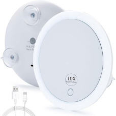 Mavoro Triple Suction Cup Magnifying Mirror Diameter 17.2 cm with LED Backlight 10 x Magnified Makeup Mirror with Integrated Battery & USB Charging Function, Compact & Portable