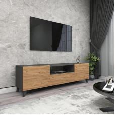 [en.casa] Torsby TV Cabinet with 3 Doors, TV Lowboard, TV Bench, 140 x 30 x 46 cm, TV Shelf for Living Room, Anthracite/Oak Look