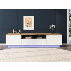 BTM TV Cabinet, Lowboard, TV Cabinet, for TVs up to 80 Inches, for Living Room, Natural and White, Modern, 180 x 40 x 50 cm