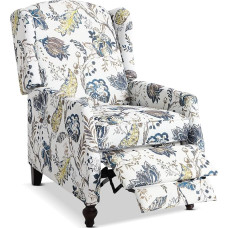 Upholstered Wingback Recliner Chair, Push Back Recliner with Padded Seat, Wingback Fabric Floral Recliner Chair, Mid Century Modern Recliner Chair for Living Room