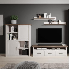 Lomadox Living Room Set in Country House Style in Pine White Nb./Truffle Oak Nb., W/H/D: Approx. 269/201/43 cm