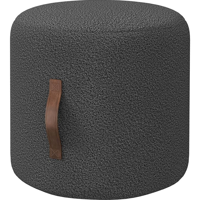 HOMCOM Seat Stool, Round Upholstered Stool, Footstool, Footrest with Velvet Look, Ottoman with Handle, for Living Room, Bedroom, Ø48 x 45 cm, Dark Grey