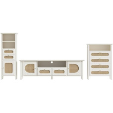 AUJDKDH Living Room Rattan Furniture Combination TV Cabinet Storage Cabinet Set Solid Wood Legs Painted (.,White)