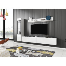 Modern White Gloss Wall Unit Set for Living Room, 3-Piece Furniture Set with Hanging or Standing Options Including Cabinet, Lowboard and Wall Shelf, Stylish Entertainment Centre by