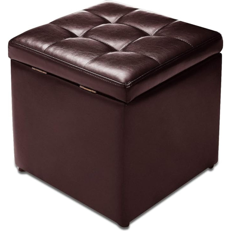 GOPLUS Stool with Storage Space, Storage Stool with Lid, PU Seat Cube, Seat Box, Choice of Colours, Wooden Storage Box, Upholstered Stool 40 x 40 x 40 cm (Brown)