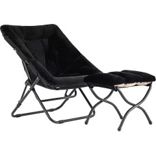YOTATING Saucer Chair with Ottoman Comfortable Faux Fur Chair Oversized Folding Soft Furry Lounge Metal Frame Moon Chair Accent Chair for Bedroom Living Room Dorm Black