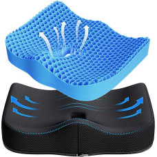 Benazcap Gel Seat Cushion, Soft Seat Cushion, Large Double Thick Gel Cushion, Honeycomb Ergonomic Cushion for Pressure Relief & Coccyx Pain Relief for Long Sitting, for