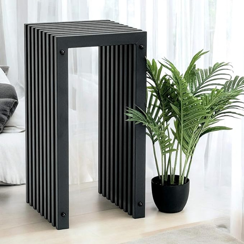 DanDiBo Slat Stool Metal Black Square Base 65 cm Solid Modern Side Table Slats (Height 65 cm/L)