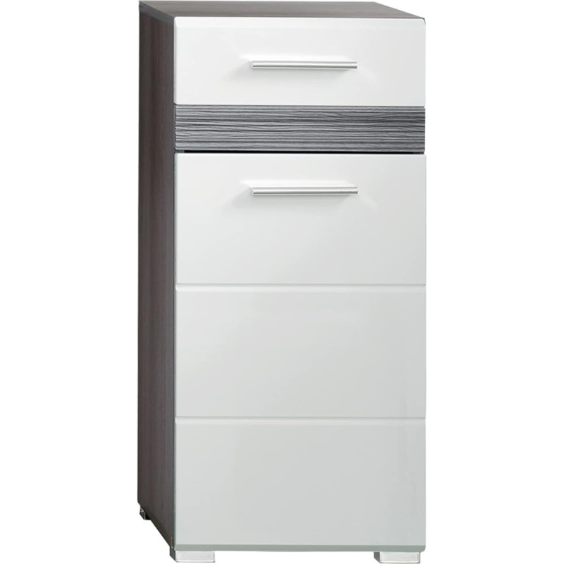 trendteam smart living SetOne Chest of Drawers, Composite Wood, High Gloss White, Grey Smoke Silver, 37 x 80 x 31 cm