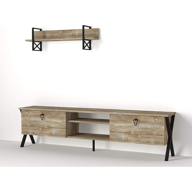 Alphamoebel 4425 Zeth Wall Unit TV Lowboard with Metal Feet Living Room Cabinet Walnut Wood Hanging Shelf with Metal 180 x 46.8 x 31.5 cm