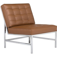 Studio Designs Home Modern Accent Chair Lounge Chair for Living Room Bedroom, Bonded Leather, Caramel Brown/Chrome